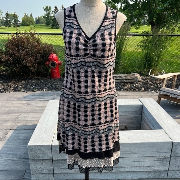 Vintage Y2K 90s Pink Black Lace Sheath Dress - Picture 7 of 12